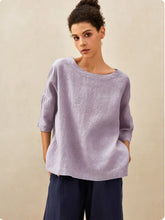 Load image into Gallery viewer, AURORA 100% LINEN BOATNECK 3/4 LENGTH SLEEVE TOP
