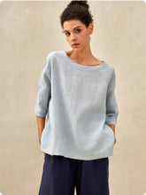 Load image into Gallery viewer, AURORA 100% LINEN BOATNECK 3/4 LENGTH SLEEVE TOP
